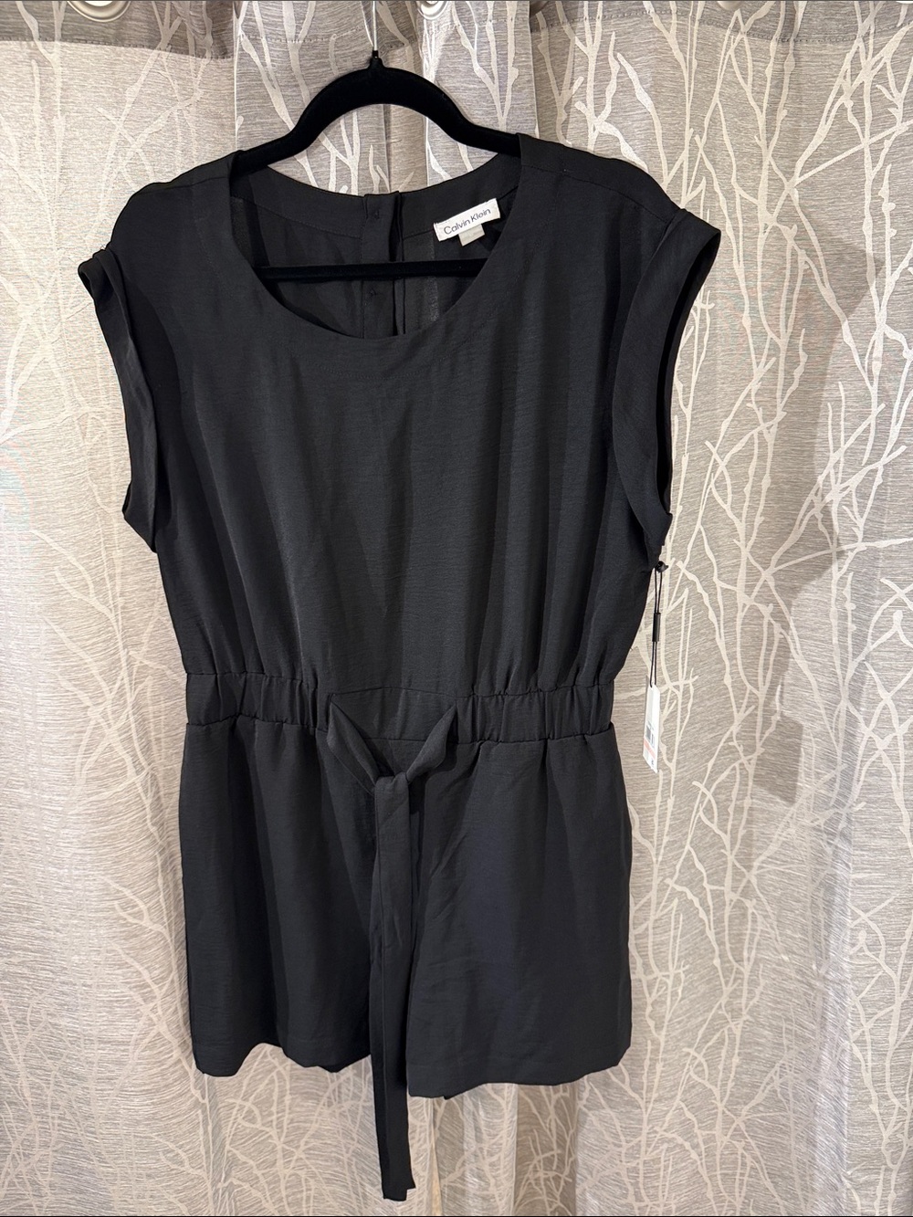 Calvin Klein Black Sleeveless Tie-Waist Romper